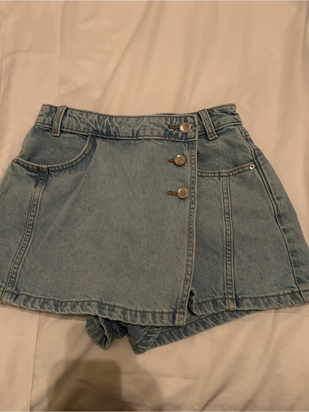 Zara Light Blue Denim Skort with Button Front